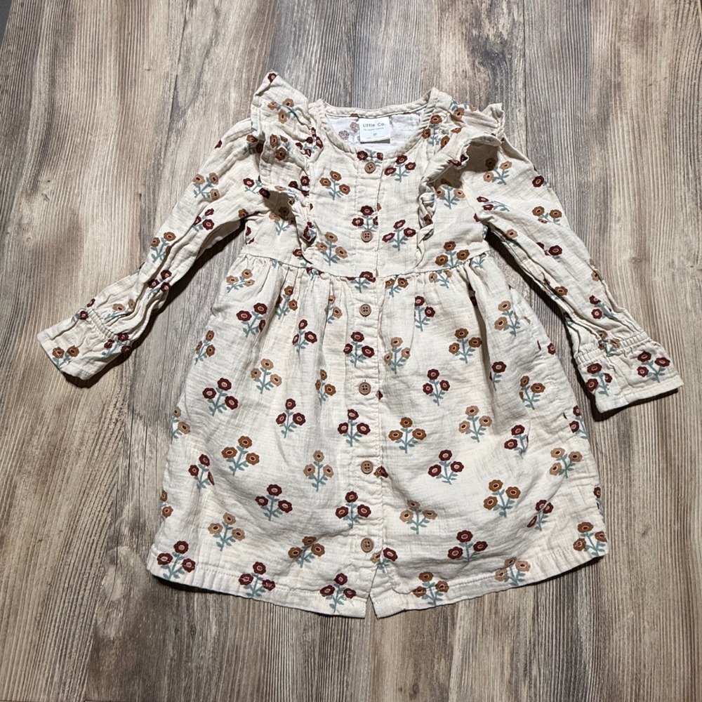 Little Co. Floral Gauze Dress Cream Cottagecore